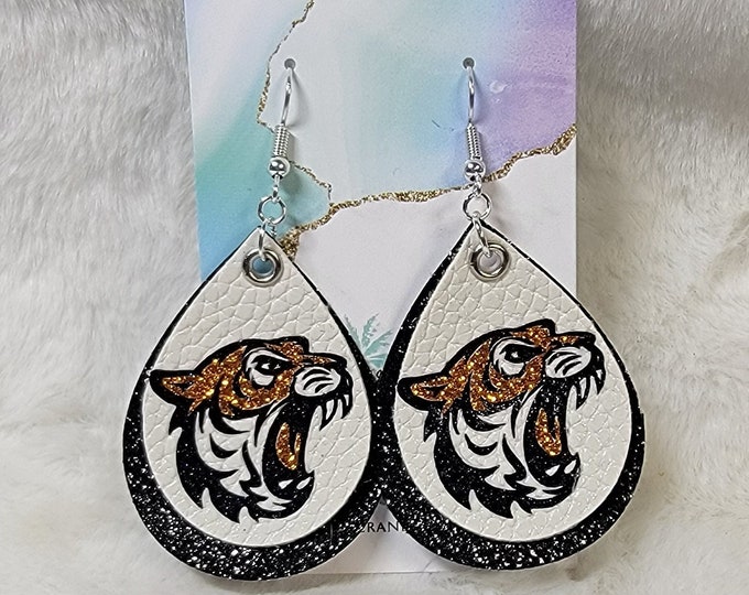 Tiger Mascot Leather Earrings