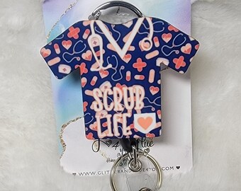 Blue and Pink Nurse Scrub Top, Scrub Life, Retractable Interchangeable Custom Badge, Doctors Office, Hospital, Scrub top, Medical, ID