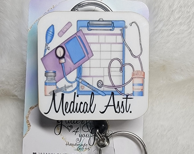 Medical Assistant, Badge Reel, Retractable Interchangeable Custom Badge, Doctors Office, Hospital, Scrub top, Medical, ID