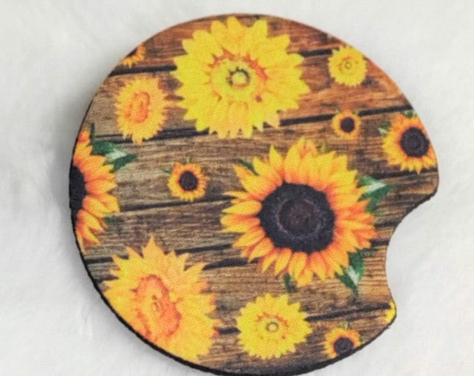 Sunflower Wood Grain Neoprene Car Coasters