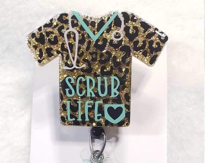 Leopard Print Scrub Life Badge Reel, Nurse Life, Retractable Interchangeable Custom Badge, Doctors Office, Hospital, Scrub top, Medical, ID