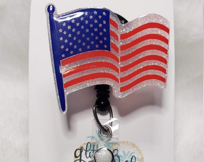 Flag Badge Reel, USA, America, Military, patriotic. Personalized Interchangeable Badge, Nurse, Doctors Office, Hospital, Medical, ID