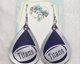 Personalized Football Leather Earrings, Team Mascot Earrings