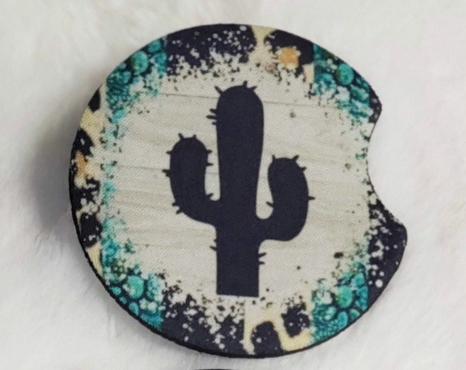 Cactus Country Turquoise Neoprene Car Coasters