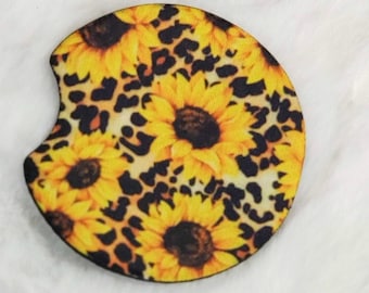 Sunflower Leopard Print Neoprene Car Coasters