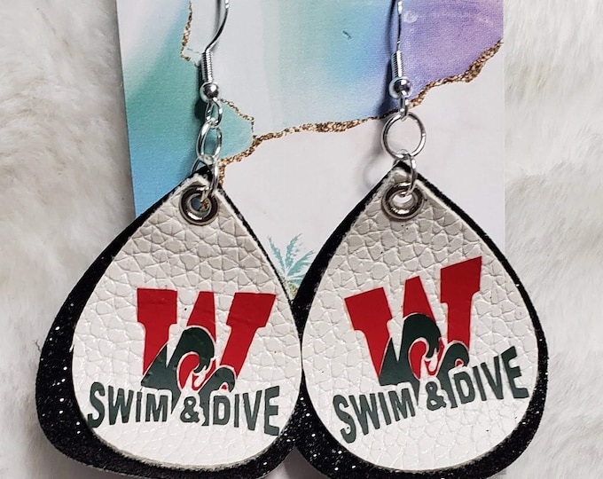 Woodlands Swim and Dive Team Leather Earrings