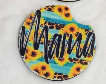 Mama Sunflower Neoprene Car Coasters