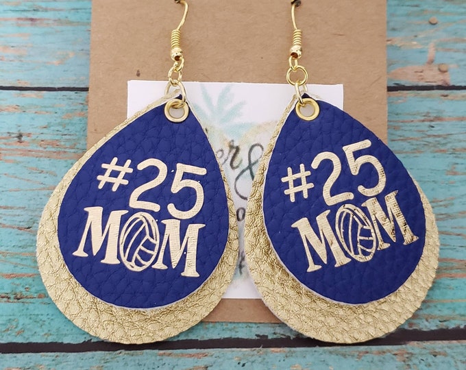 Personalized Volleyball Mom Faux Leather Earrings, Custom Volleyball Glitter Leather Earrings, Sports Mom Earrings, Team Earrings