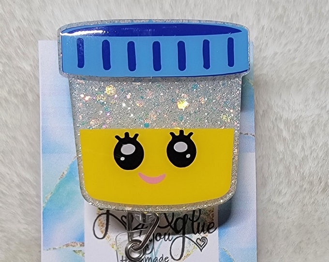Urine Specimen Sample smiley face Retractable Interchangeable Custom Badge, Doctors Office, Hospital, Scrub top, Medical, ID