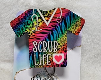Colorful Leopard and Tiger Striped Scrub Life, Retractable Interchangeable Custom Badge, Doctors Office, Hospital, Scrub top, Medical, ID