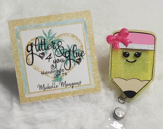 Teacher Badge Reel, Retractable  Interchangeable Custom Badge Reel, ID Holder, teaching, Pencil Badge, Personalized
