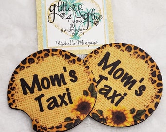 Mom's Taxi Sunflower Leopard Print  Neoprene Car Coasters