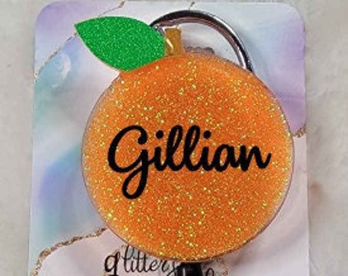 Orange Badge, Teacher Badge Reel, Interchangeable Retractable Custom Badge Reel, ID Holder, teaching, personalized