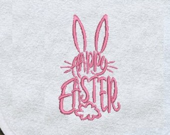 Happy Easter Baby Bib, Embroidery Baby Bib, bunny Baby Bib, Easter Baby Bib