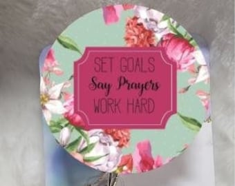 Set Goals, Say Prayers, Work Hard, Round Sublimation  Retractable Interchangeable Badge Reel, Doctors Office, Hospital, Medical, ID Badge