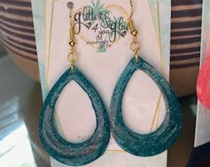 Glitter Tear Drop Resin Acrylic Earrings