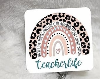 teacherlife, rainbow, encouragement,  Badge Reel, Retractable Interchangeable Custom Badge, ID Badge