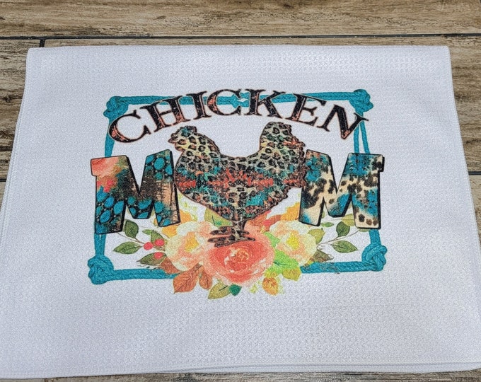 Chicken Mom, Country, Farm,  Waffle Weave Dish Towel