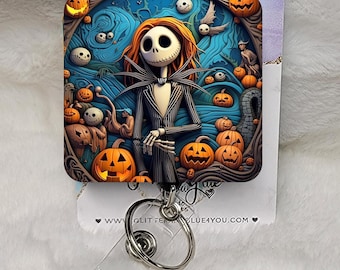 Halloween Spooky Pumpkin Badge Reel, Retractable Interchangeable Custom Badge, ID Badge