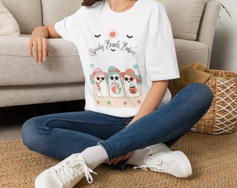 Spooky Beach Babes T-Shirt | Halloween Beach Ghosts Cute Summer Skull