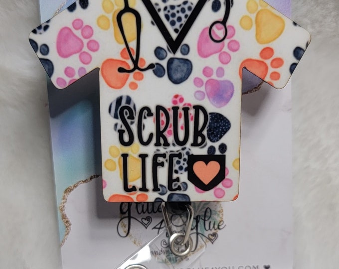 Vet Paw Print Scrub Top, Nurse Life, Retractable Interchangeable Custom Badge, Doctors Office, Hospital, Scrub top, Medical, ID