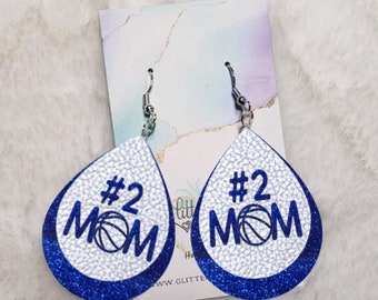Personalized Basketball Mom Glitter Faux Leather Earrings, Team Earrings