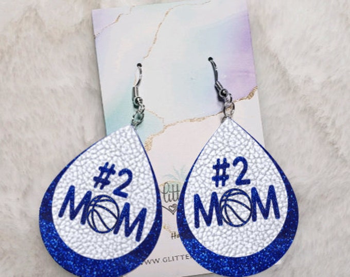 Personalized Basketball Number Mom Faux Leather Earrings, Custom Basketball Glitter Leather Earrings, Sports Mom Earrings, Team Earrings