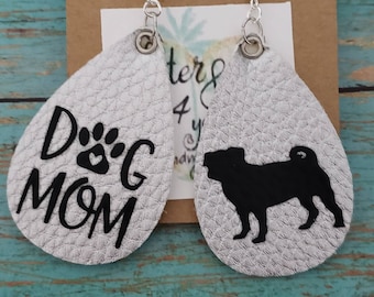 Dog Mom Faux Leather Earrings, Dog Breed Silhouette, Pet Lover Gift