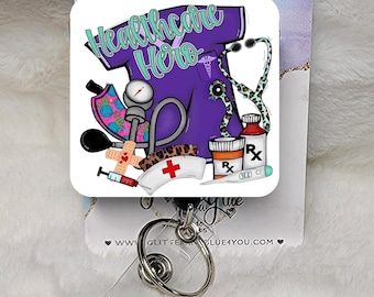 Healthcare Hero Badge Reel, Interchangeable Sublimated ID Holder, Medical Office Accessory