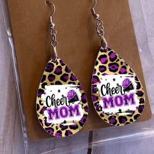 Cheer Mom Sublimation Earrings, Custom Cheerleader Earrings, Cheer Season Gifts, Dance, Drill Team, Band, Sports Mom