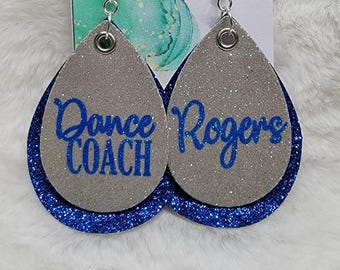 Personalized Dance Coach Faux Leather Earrings, Custom Team Gift
