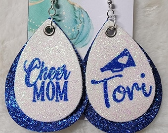 Cheer Mom Personalized Leather Earrings, Custom Cheerleader Leather Earrings, Cheer Season Gifts, Dance, Drill Team, Band, Sports Mom