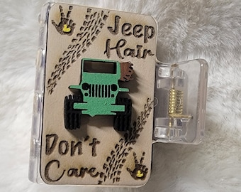 Trail Hair Don't Care 3D Handpainted Wood Hair Clip, Laser Engraved, Etched, Hand Painted, Claw Clip