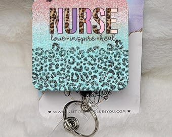 Nurse Love Inspire Heal Badge Reel, Interchangeable Sublimated ID Holder, Medical Office Accessory
