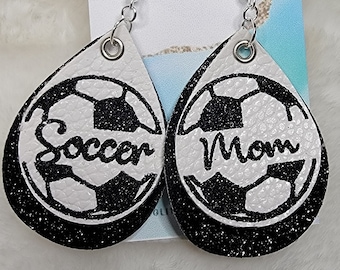 Soccer Mom Faux Leather Earrings, Custom Soccer Glitter Leather Earrings, Sports Mom Earrings, Team Earrings