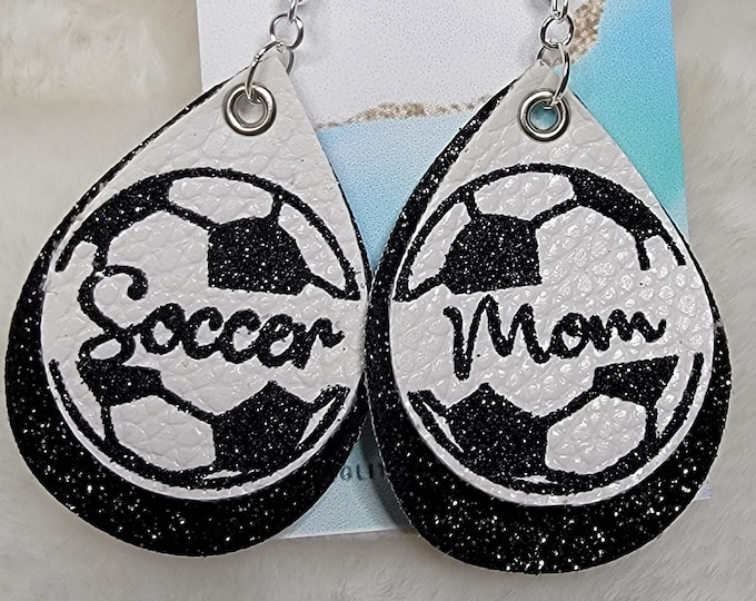 Soccer Mom Faux Leather Earrings, Custom Soccer Glitter Leather Earrings, Sports Mom Earrings, Team Earrings