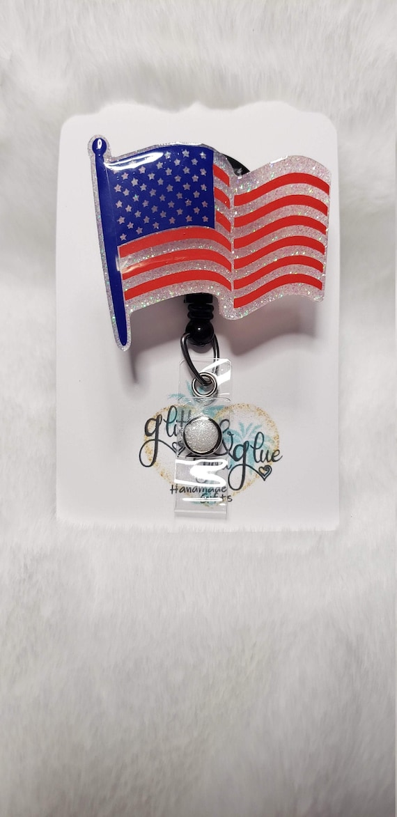 Flag Badge Reel, USA, America, Military, Patriotic. Personalized  Interchangeable Badge, Nurse, Doctors Office, Hospital, Medical, ID 