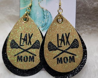 Lacrosse Mom Faux Leather Earrings, Team Sports, Personalized Gift