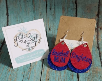 Personalized Baseball Mom Faux Leather Earrings, Sports Gift
