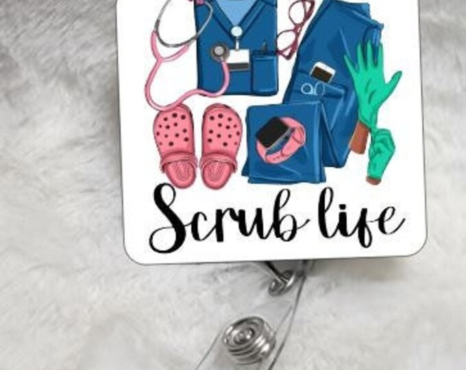 Scrub Life, Face, Leopard Print, Badge Reel, Retractable Interchangeable Custom Badge, Doctors Office, Hospital, Medical, ID