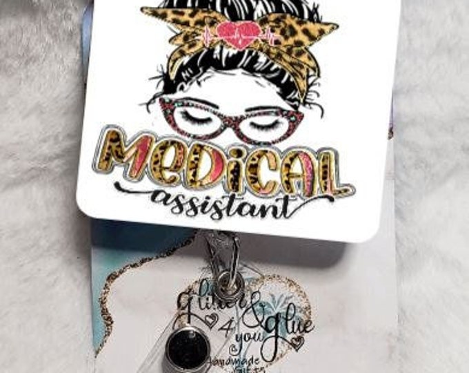 Medical Assistant, Face, Leopard Print, Badge Reel, Retractable Interchangeable Custom Badge, Doctors Office, Hospital, Medical, ID