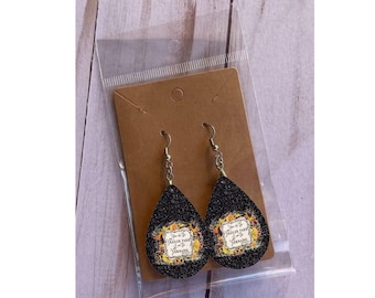 Black Sunflower Quote Sublimation Tear Drop Dangle Earrings, Yellowstone Quote, Beth Dutton Quote