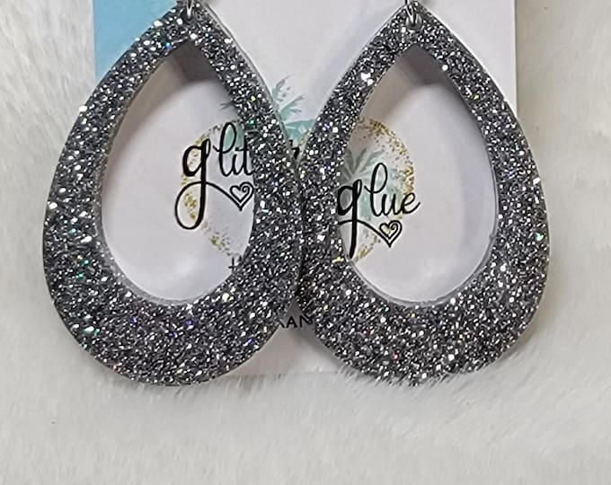 Glitter Tear Drop Resin Acrylic Earrings