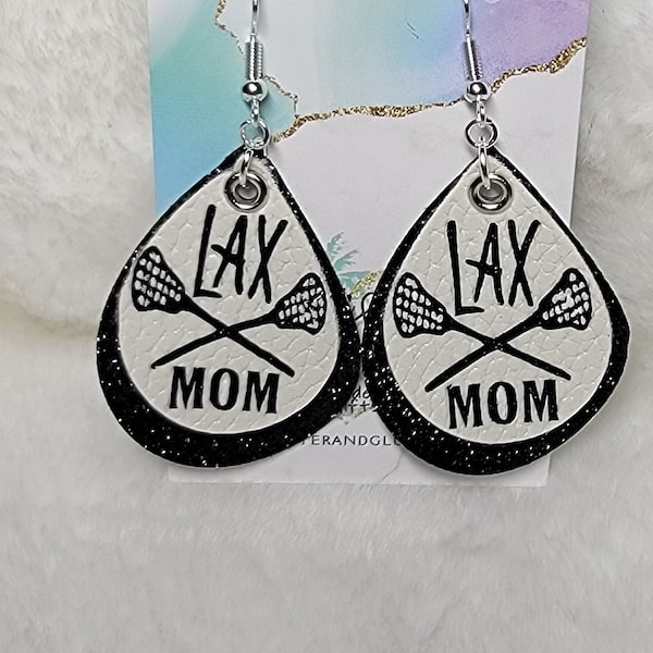 Lacrosse Mom Personalized Leather Earrings, LAX Mom Custom Leather Earrings, Mom Gifts, Team, Sports Mom