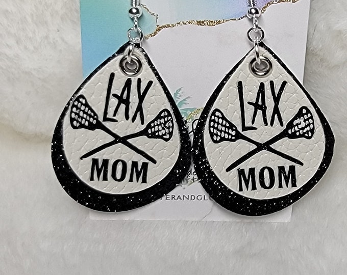 Lacrosse Mom Personalized Leather Earrings, LAX Mom Custom Leather Earrings, Mom Gifts, Team, Sports Mom