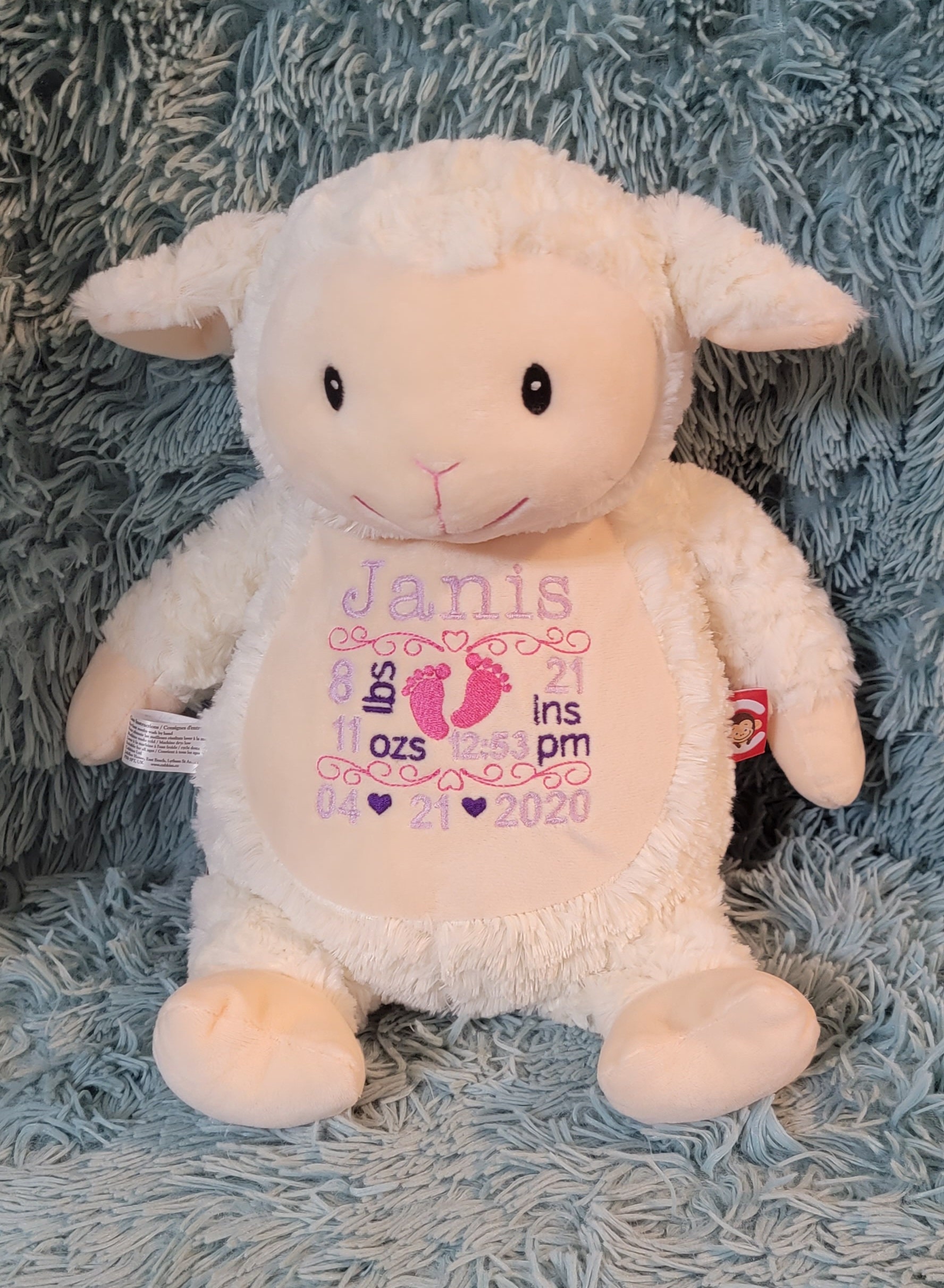 Embroidered birth announcement stuffed animals 2025