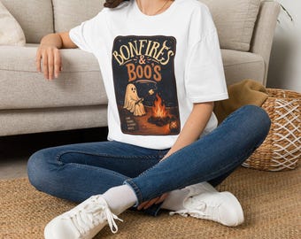 Bonfires & Boos Halloween T-Shirt | Ghost Campfire Graphic Tee