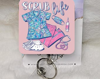 Scrub Life Badge Reel, Interchangeable Sublimated ID Holder, Medical Office Accessory