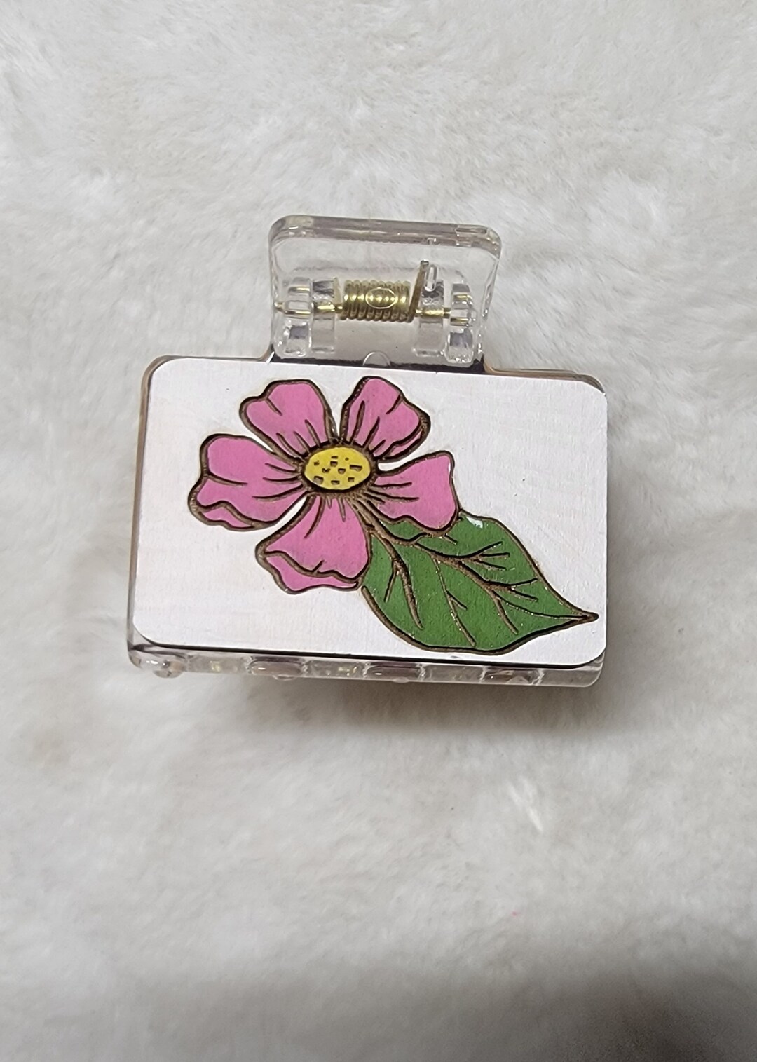 Painted Clips Flower Handpainted Wood Hair Clip, Laser Engraved, Etched, Hand Painted ...