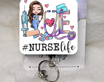 NurseLife Love Badge Reel, Interchangeable Sublimated ID Holder, Medical Office Accessory